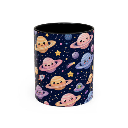 Accent Coffee Mug  (11/15 oz) - Kawaii Saturns in a Starry Space