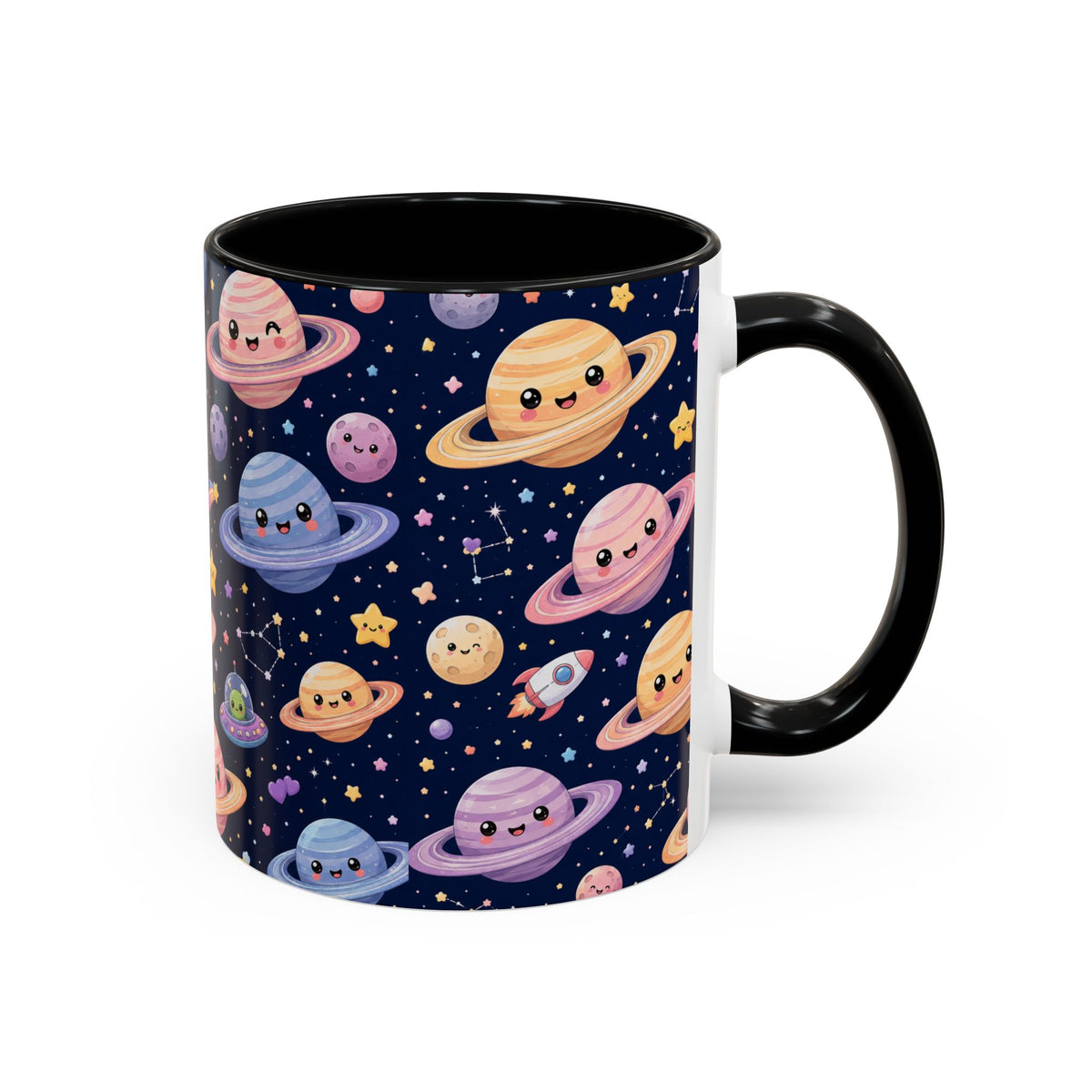 Accent Coffee Mug  (11/15 oz) - Kawaii Saturns in a Starry Space