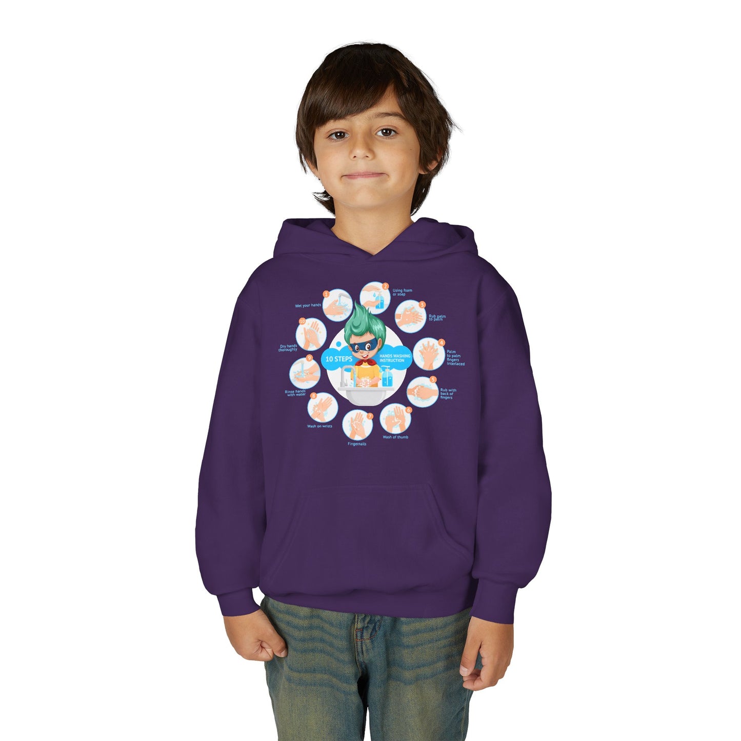 Youth Heavy Blend Hooded Sweatshirt - Super kiddo hand washing steps