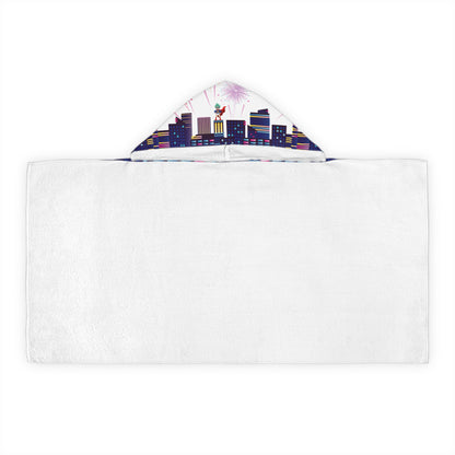 Youth Hooded Towel -  Super kiddo with fireworks - [[{"value":"Wonderwear Kid"}]]
