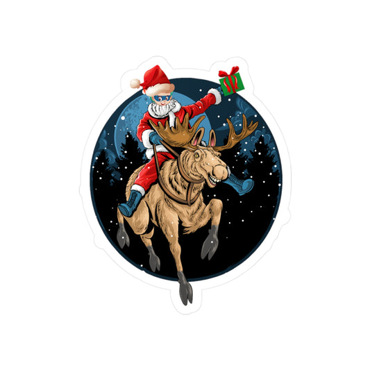 Christmas Kiss-Cut Vinyl Decals – Super kiddo riding a reindeer - [[{"value":"Wonderwear Kid"}]]
