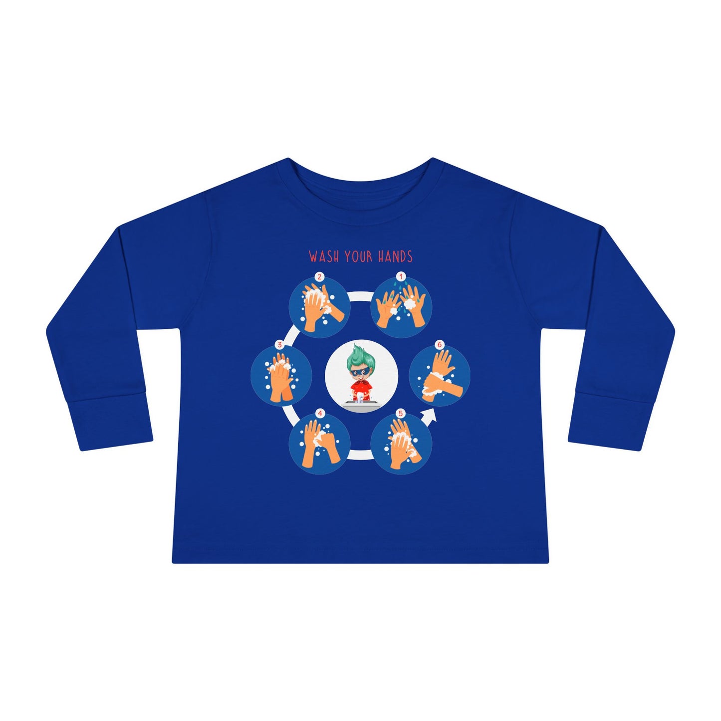 Toddler Long Sleeve Tee - Super kiddo teaching how to wash hands - [[{"value":"Wonderwear Kid"}]]