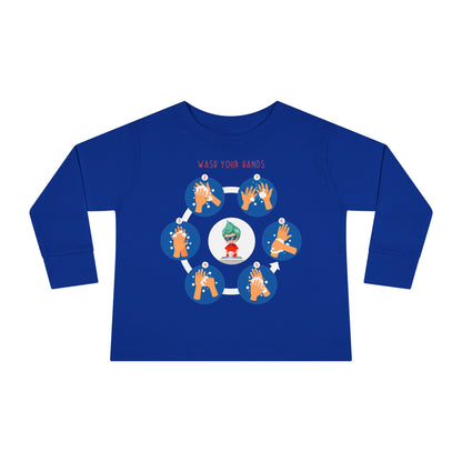 Toddler Long Sleeve Tee - Super kiddo teaching how to wash hands - [[{"value":"Wonderwear Kid"}]]