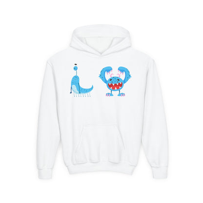 Youth Heavy Blend Hooded Sweatshirt - Joyful happy monsters Printify