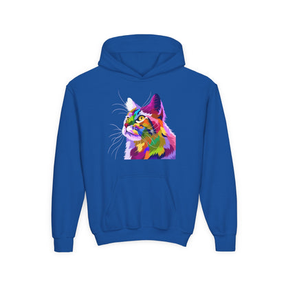 Youth hoodie with adorable cat design Printify