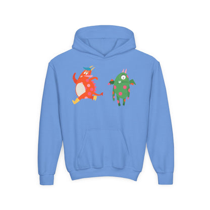 Youth Heavy Blend Hooded Sweatshirt - Monsters in action Printify