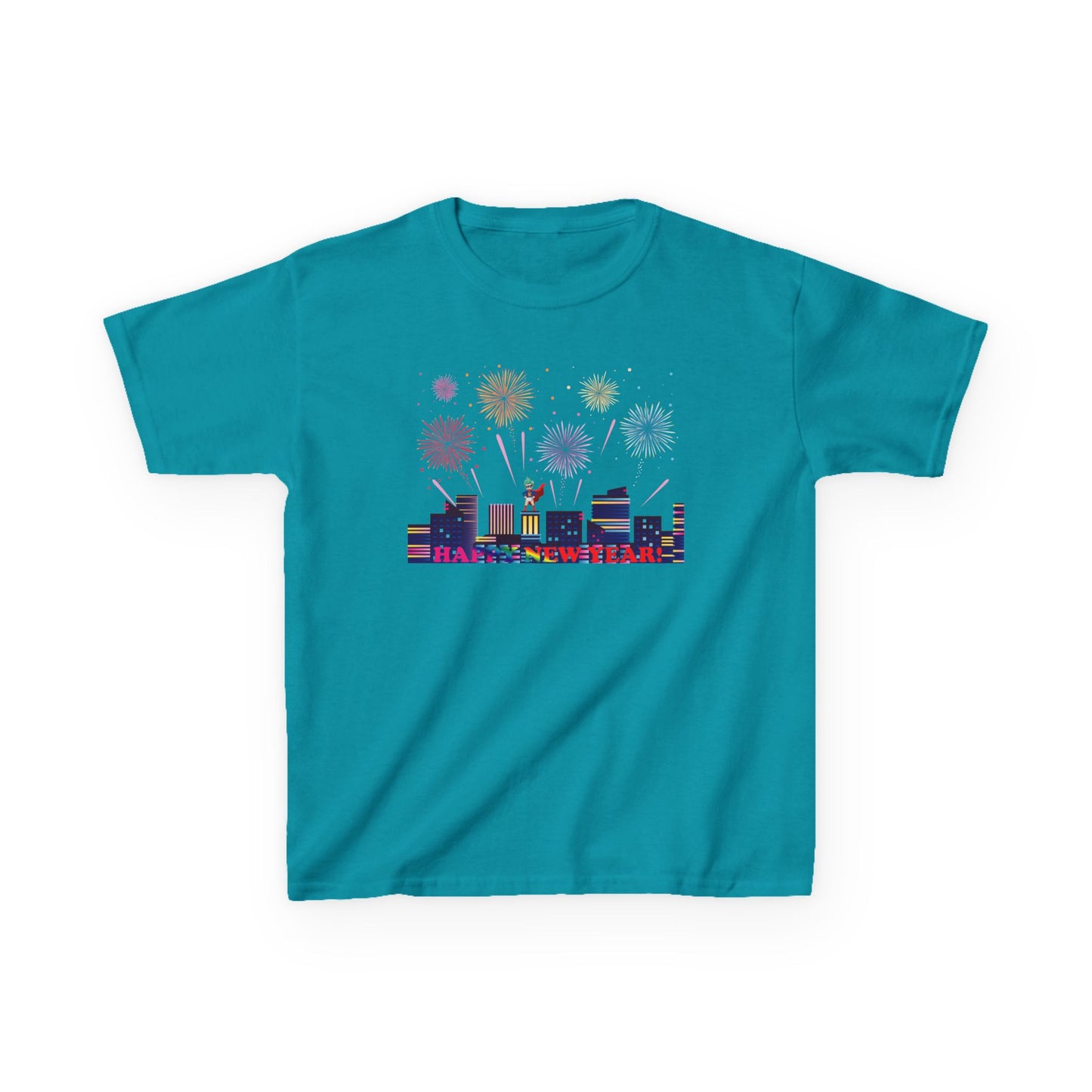 Kids Heavy Cotton™ Tee - Super kiddo with fireworks with text - [[{"value":"Wonderwear Kid"}]]