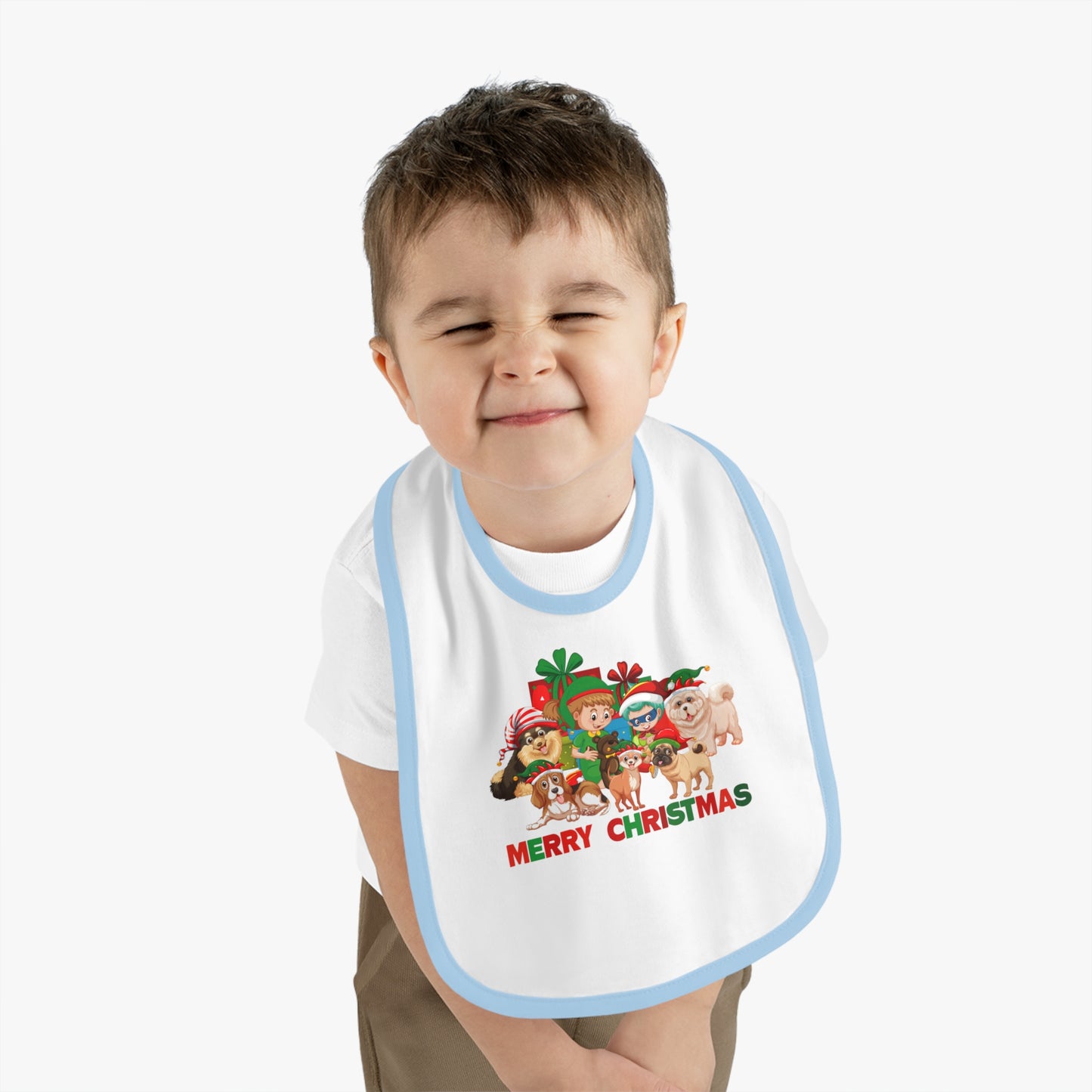 Baby Bib - Christmas with super kiddo pet friends with text