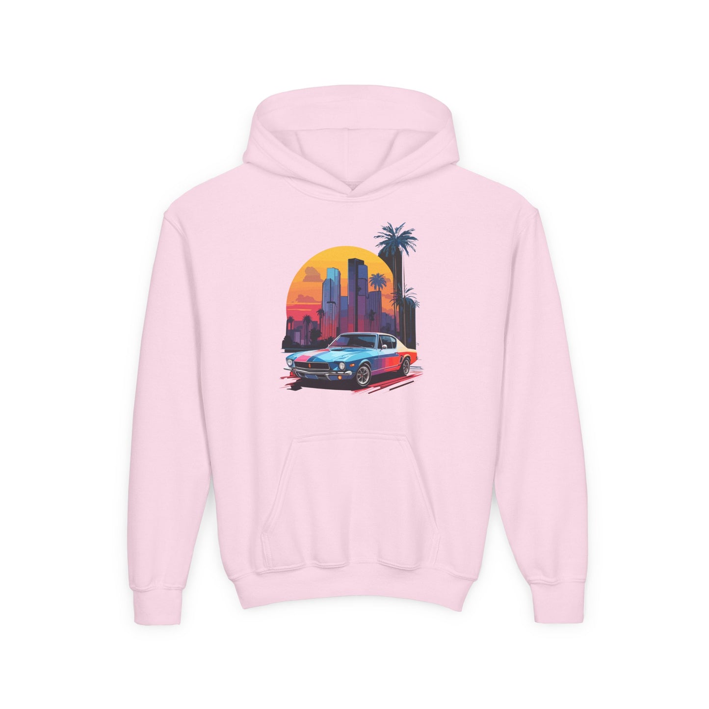 Youth Heavy Blend Hooded Sweatshirt - Vintage Car Sunset
