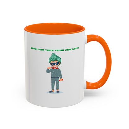 Accent Coffee Mug - Super kiddo brushing teeth - [[{"value":"Wonderwear Kid"}]]