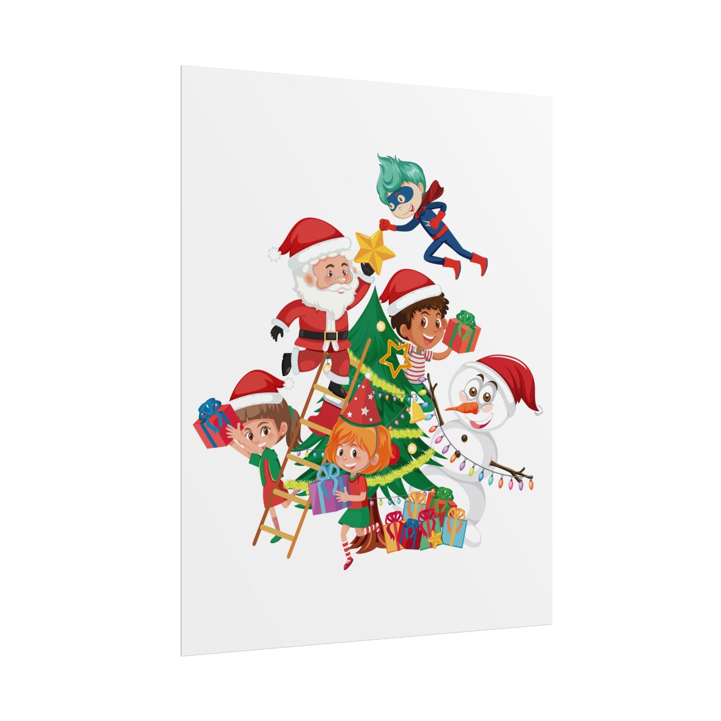 Rolled Posters - Super kiddo making christmas tree - [[{"value":"Wonderwear Kid"}]]