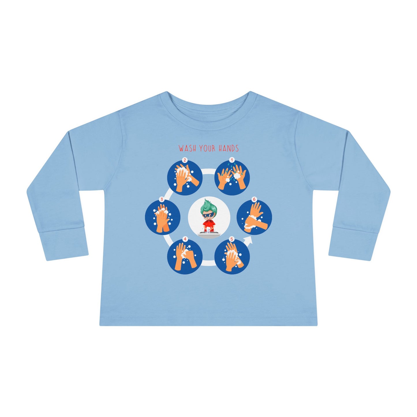 Toddler Long Sleeve Tee - Super kiddo teaching how to wash hands - [[{"value":"Wonderwear Kid"}]]