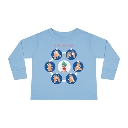 Toddler Long Sleeve Tee - Super kiddo teaching how to wash hands - [[{"value":"Wonderwear Kid"}]]