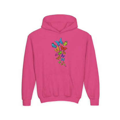 Youth Heavy Blend Hooded Sweatshirt - Group of colorful butterflies Printify