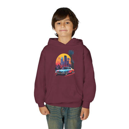 Kids Vintage Car Sunset Hoodie Printify