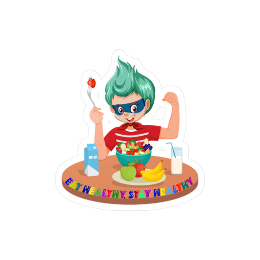 Halloween Kiss-Cut Vinyl Decals – super kiddo eating healthy food - [[{"value":"Wonderwear Kid"}]]