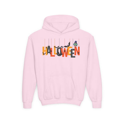 Youth Heavy Blend Hooded Sweatshirt - Holloween hanging letters Printify