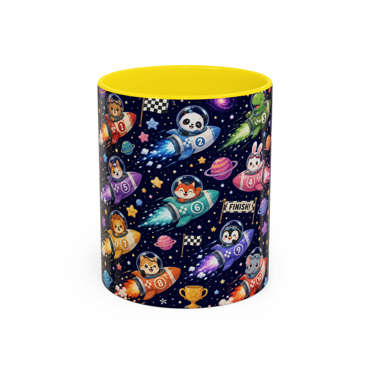 Accent Coffee Mug (11/15 oz) - Kawaii Cosmic Animal Rocket Race