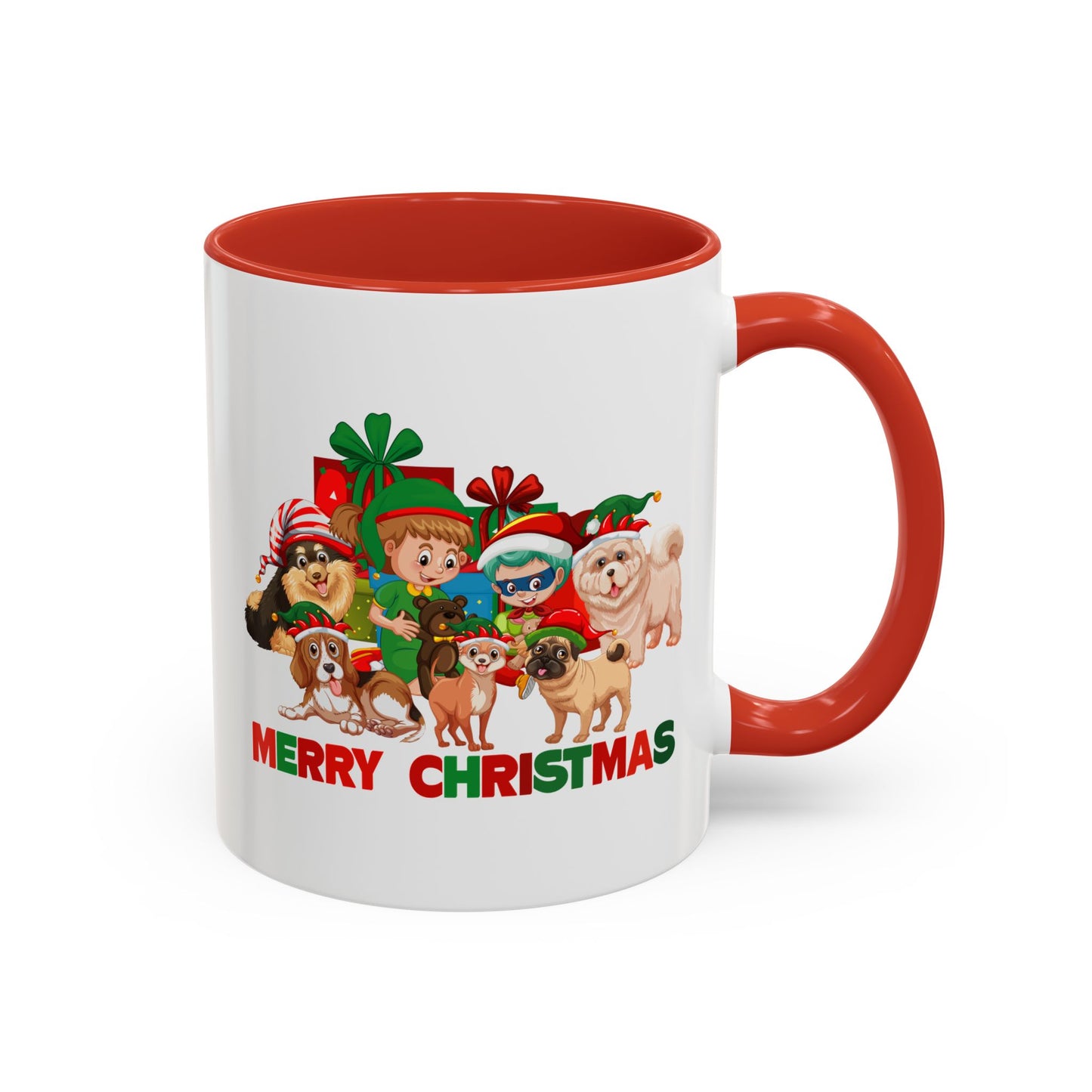 Accent Coffee Mug - Christmas with super kiddo pet friends with text