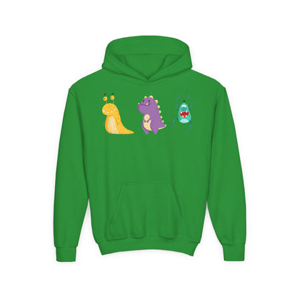 Youth Heavy Blend Hooded Sweatshirt - Colorful monsters Printify