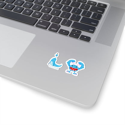Kiss-Cut Vinyl Decals - Happy toothy blue monsters Printify