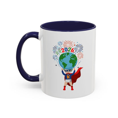 Accent Coffee Mug - Super kiddo holding globe - [[{"value":"Wonderwear Kid"}]]