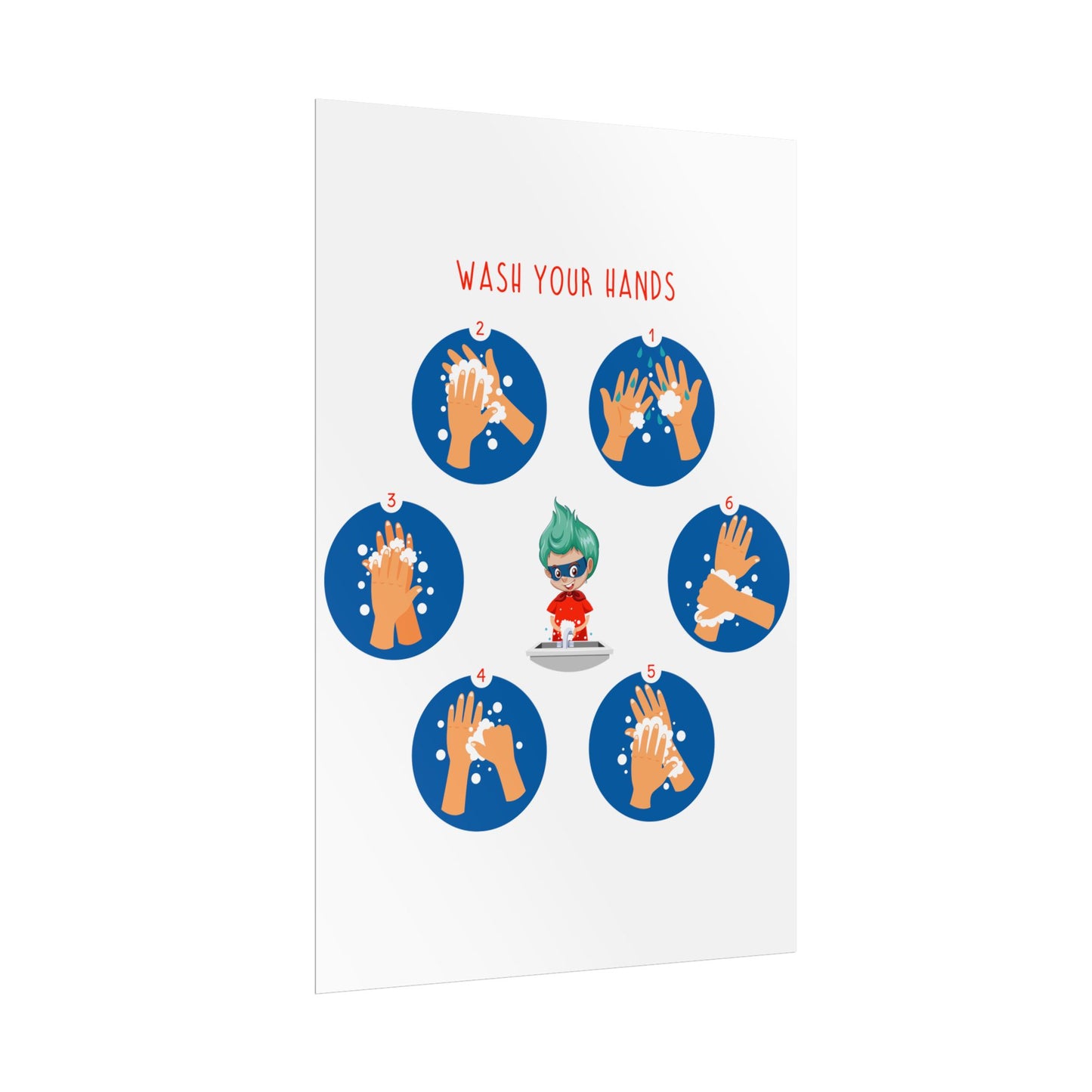 Rolled Posters - Super kiddo teaching how to wash hands - [[{"value":"Wonderwear Kid"}]]
