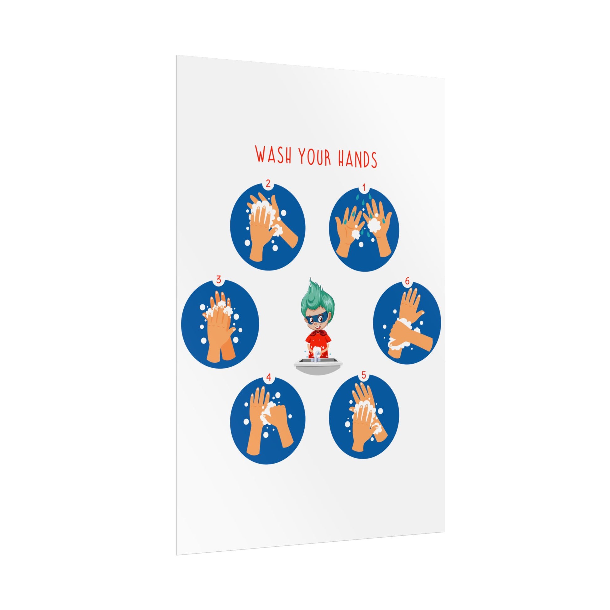 Rolled Posters - Super kiddo teaching how to wash hands - [[{"value":"Wonderwear Kid"}]]