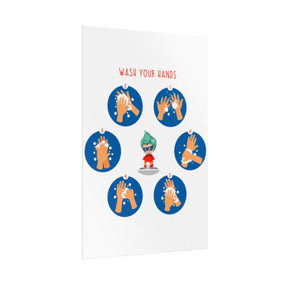 Rolled Posters - Super kiddo teaching how to wash hands - [[{"value":"Wonderwear Kid"}]]