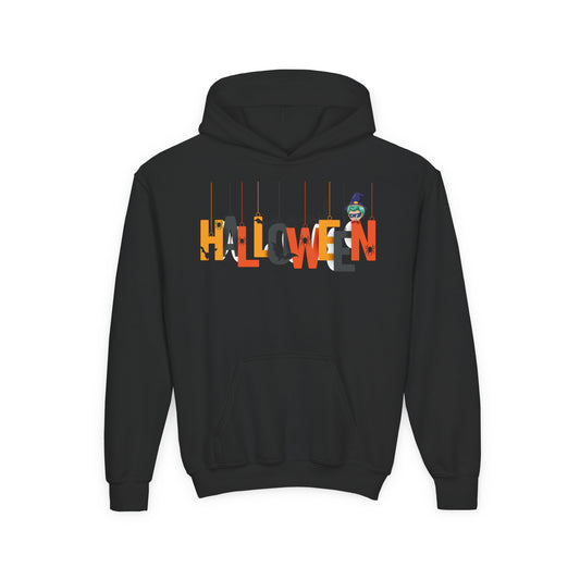 Youth Heavy Blend Hooded Sweatshirt - Holloween hanging letters Printify
