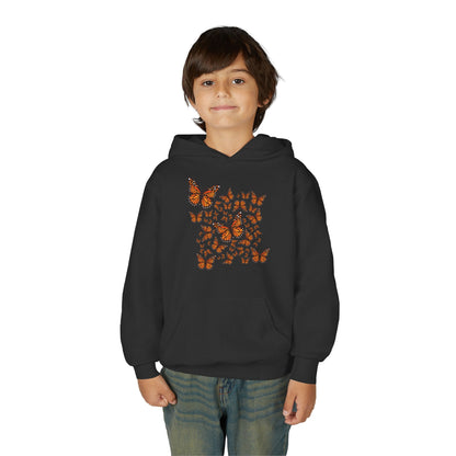 Youth Heavy Blend Hooded Sweatshirt -  Monarch butterflies Printify
