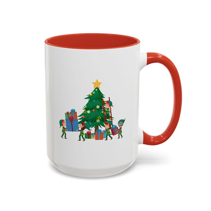 Accent Coffee Mug - Super kiddo putting gifts on christmas tree - [[{"value":"Wonderwear Kid"}]]