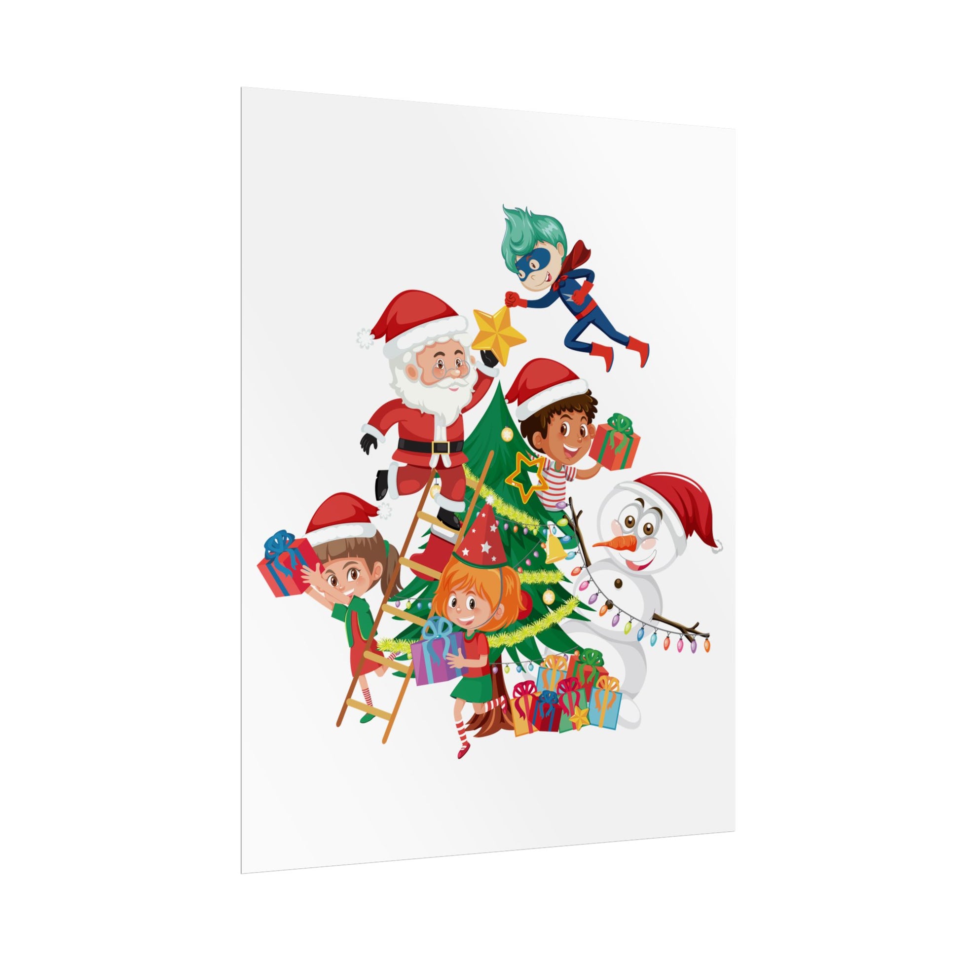 Rolled Posters - Super kiddo making christmas tree - [[{"value":"Wonderwear Kid"}]]