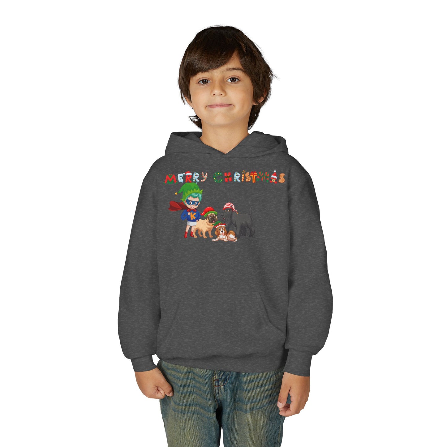 Youth Heavy Blend Hooded Sweatshirt - Super kiddo woith pet friends
