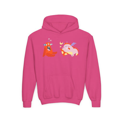 Youth Heavy Blend Hooded Sweatshirt -  Orange monsters Printify