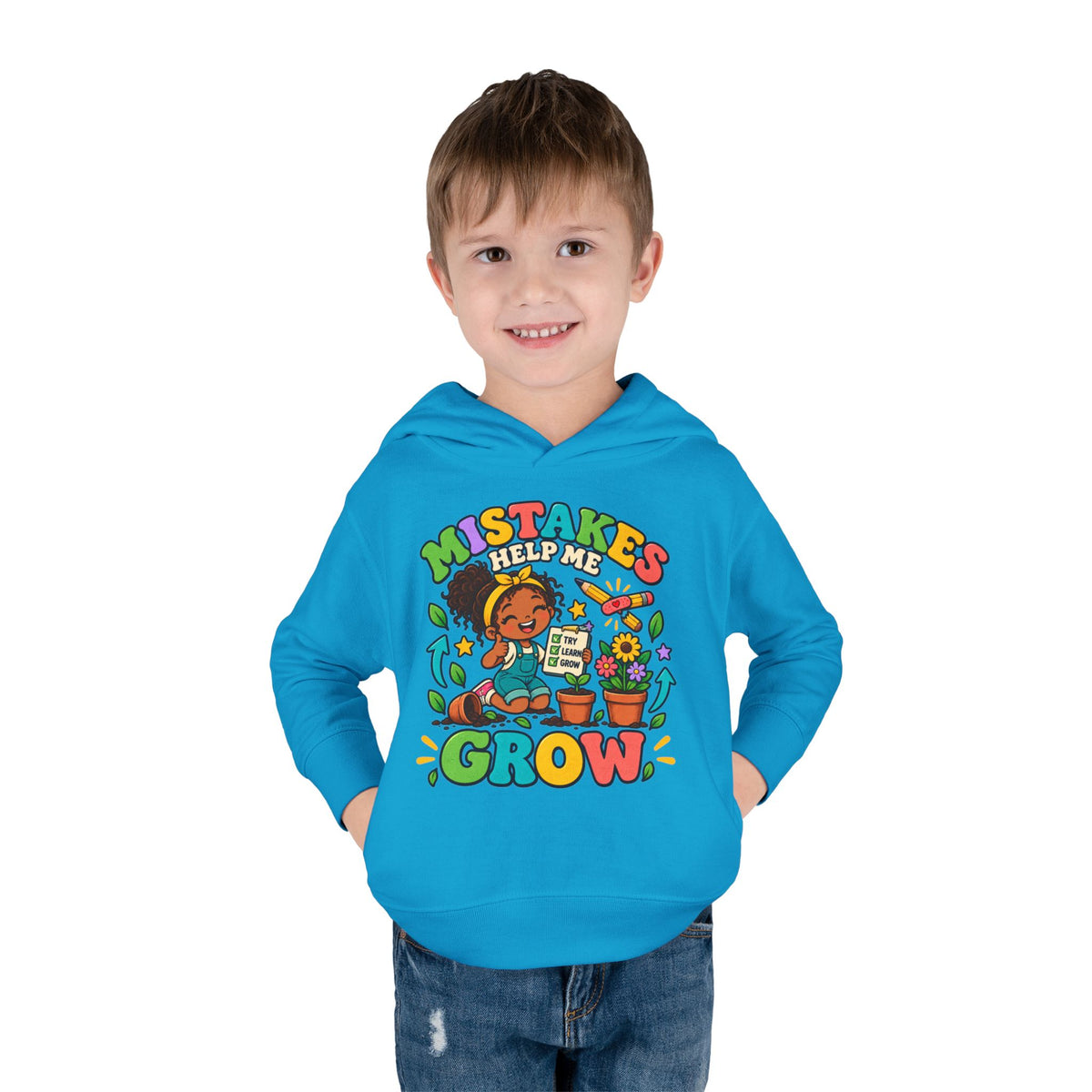 Toddler Hoodie — "Mistakes Help Me Grow" Cute Plant Pot Positive Growth Pullover