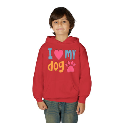 Youth Heavy Blend Hooded Sweatshirt - I love my dog Printify