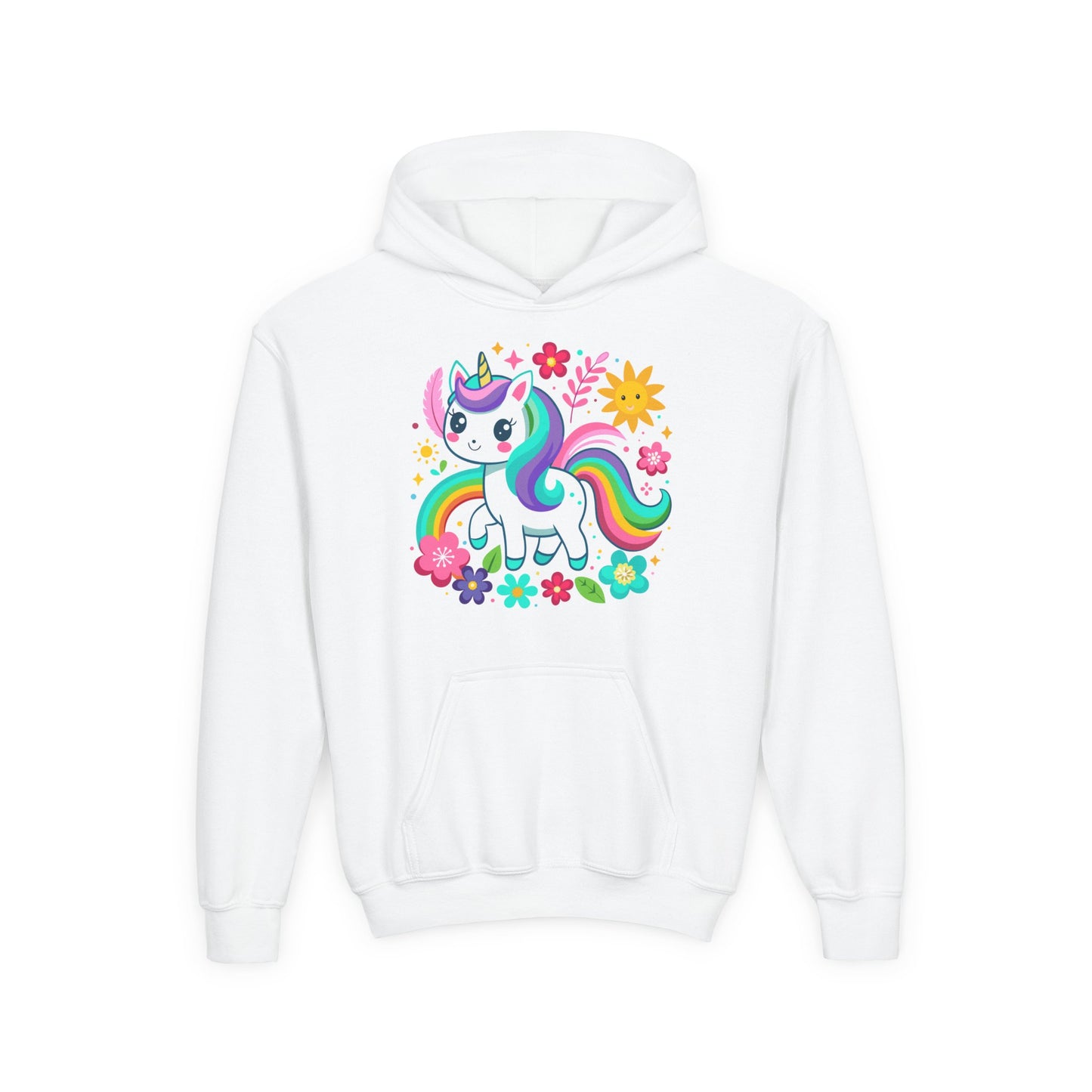 Youth Heavy Blend Hooded Sweatshirt - Unicorn with flowers
