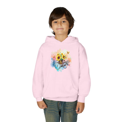 Youth Heavy Blend Hooded Sweatshirt - Sunflower Bicycle Printify