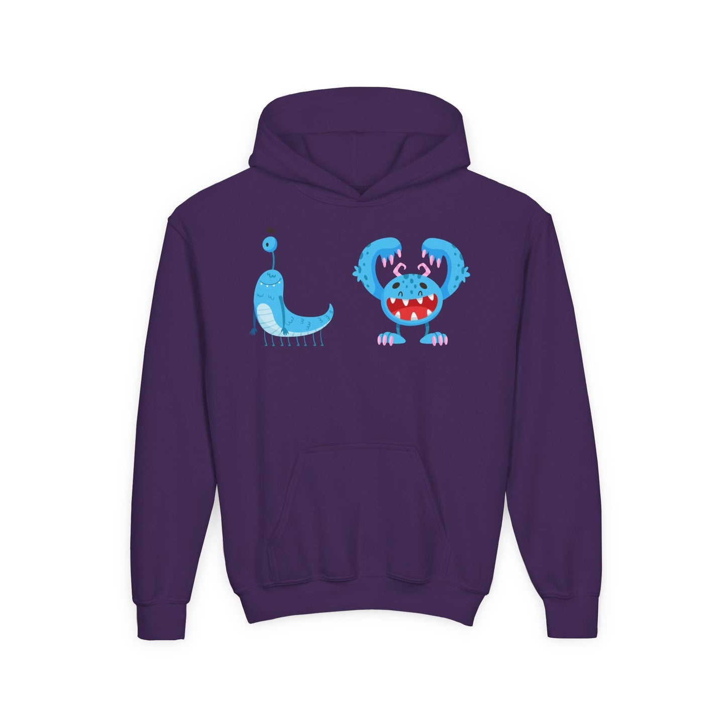 Youth Heavy Blend Hooded Sweatshirt - Happy toothy blue monsters