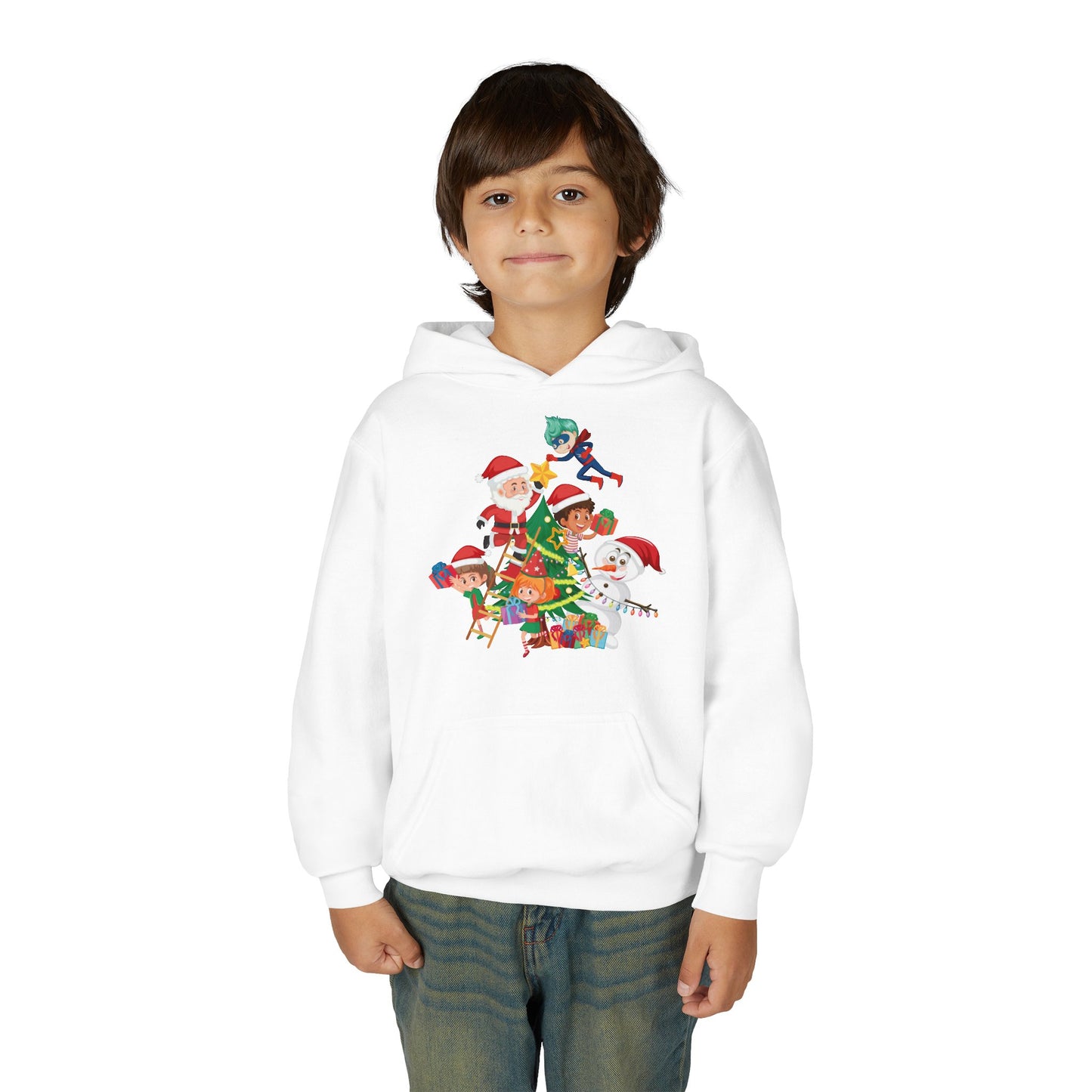 Youth Heavy Blend Hooded Sweatshirt - Super kiddo making christmas tree