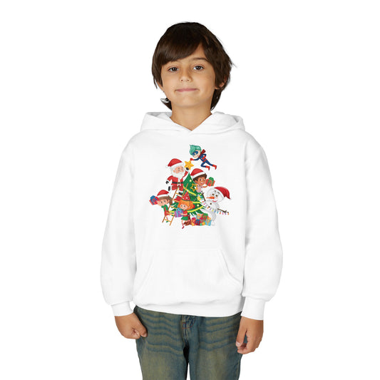 Youth Heavy Blend Hooded Sweatshirt - Super kiddo making christmas tree