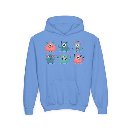 Youth Heavy Blend Hooded Sweatshirt -  Group of cute little monsters Printify