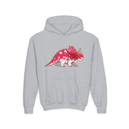 Youth hoodie with fun triceratops dinosaur design Printify