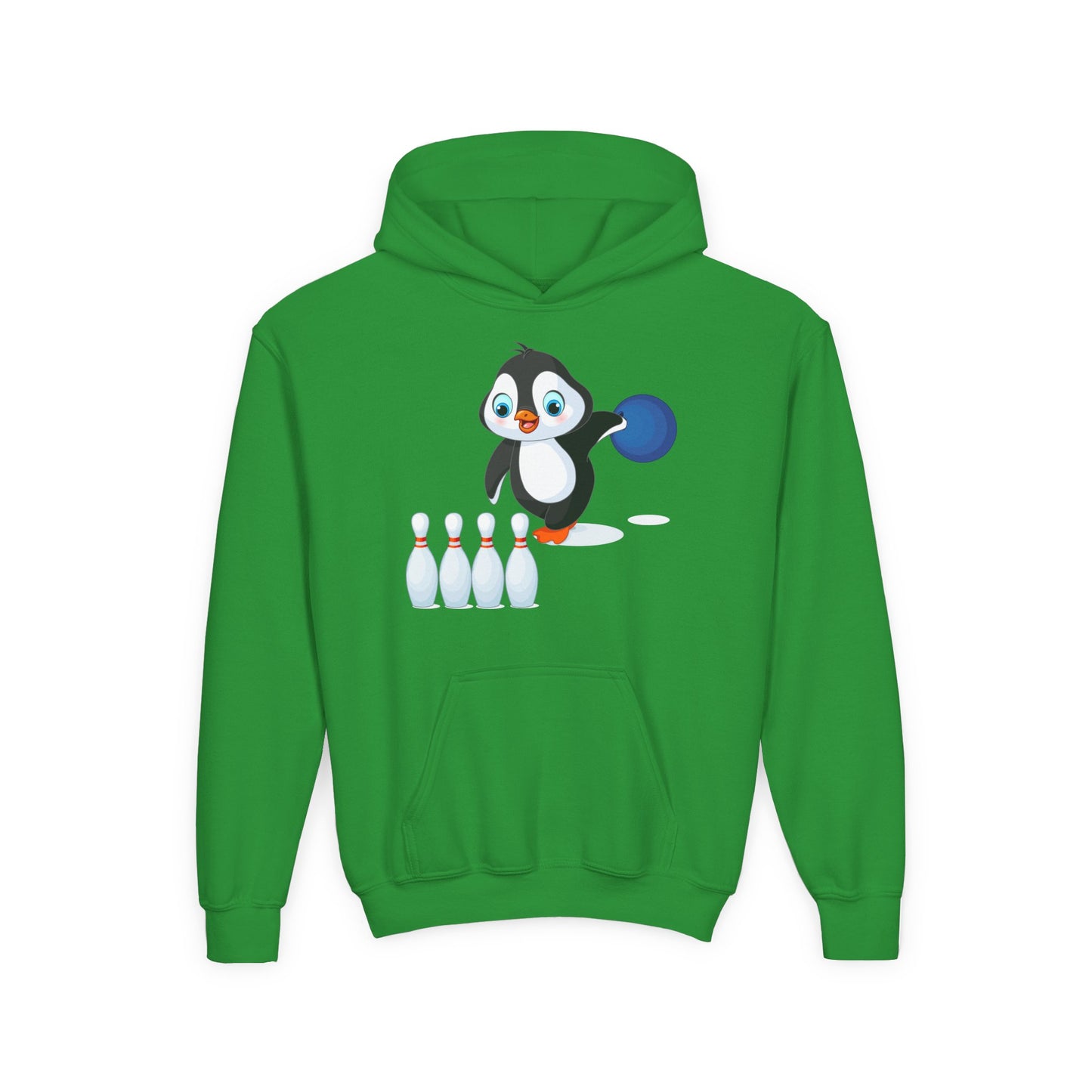 Youth Heavy Blend Hooded Sweatshirt - Adorable Penguin Bowling