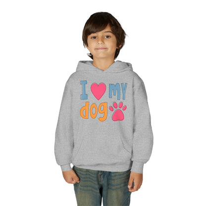 Youth Heavy Blend Hooded Sweatshirt - I love my dog Printify