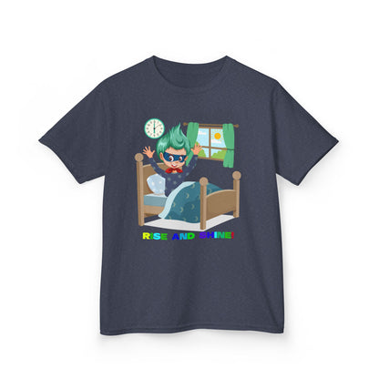 Kids Heavy Cotton™ Tee - Super kiddo teaches us to wake up early - [[{"value":"Wonderwear Kid"}]]