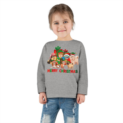 Toddler Long Sleeve Tee - Christmas with super kiddo pet friends with text - [[{"value":"Wonderwear Kid"}]]