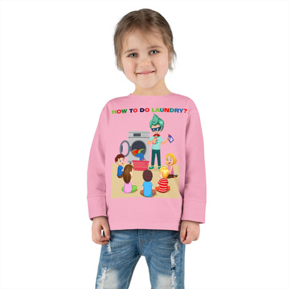 Toddler Long Sleeve Tee - super kiddo teaching laundry - [[{"value":"Wonderwear Kid"}]]