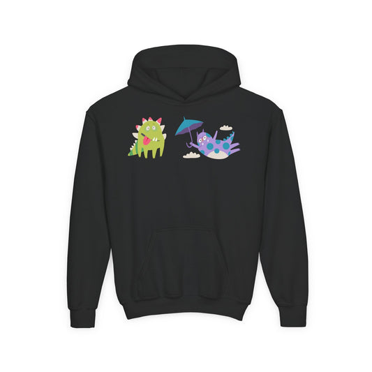 Youth Heavy Blend Hooded Sweatshirt - Monsters playing Printify